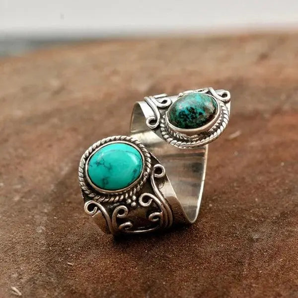 Adjustable ring with double turquoise setting