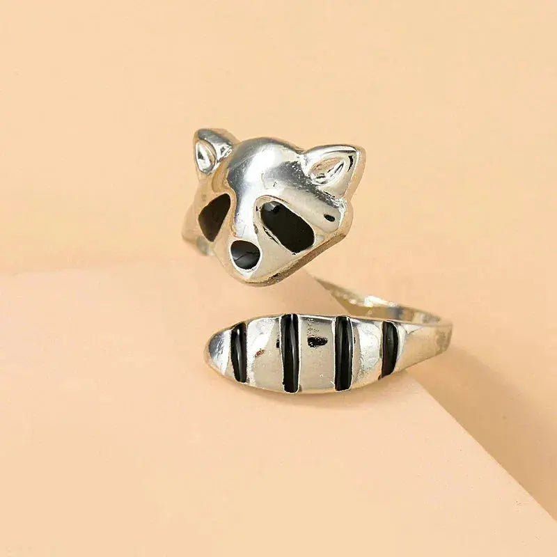 Adjustable Raccoon Ring made of 925 Sterling Silver
