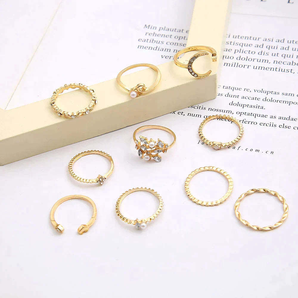 10-Piece Set Bohemian Style Silver and Gold Plated Rings