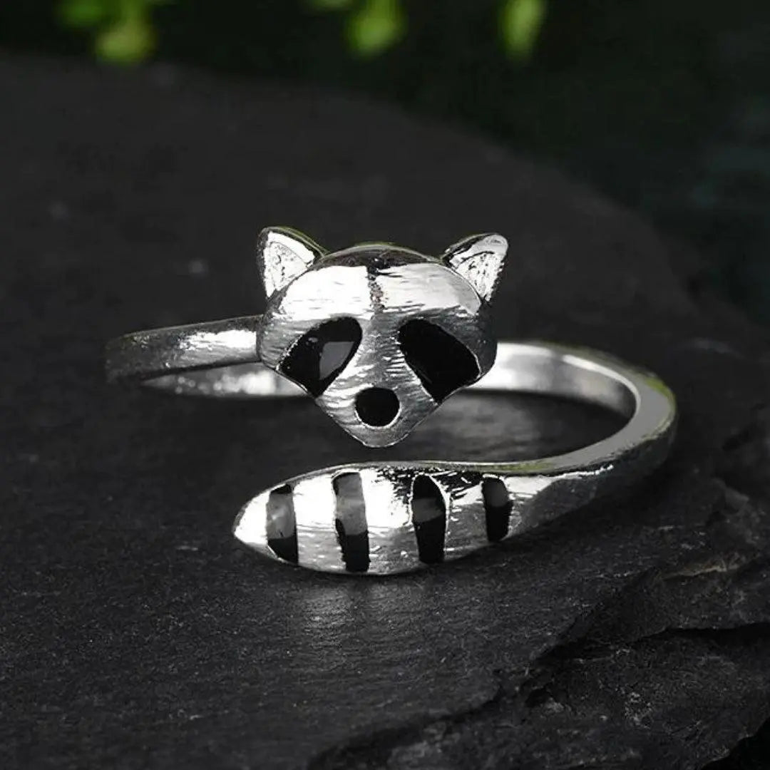 Adjustable Raccoon Ring made of 925 Sterling Silver