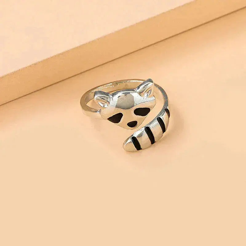 Adjustable Raccoon Ring made of 925 Sterling Silver