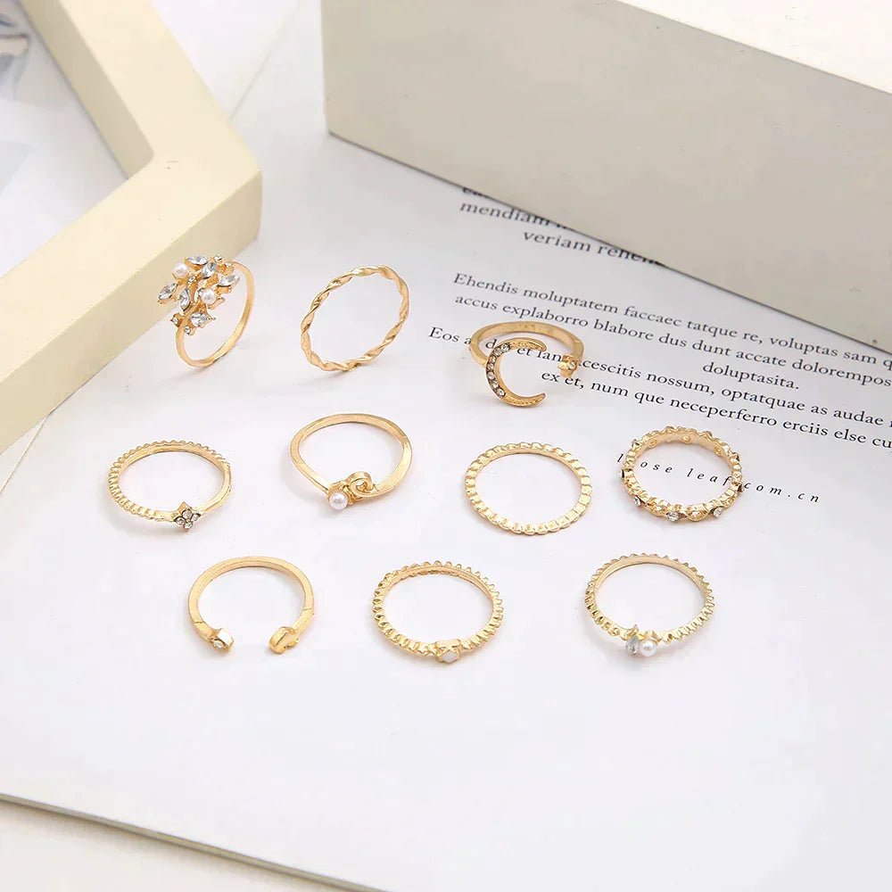 10-Piece Set Bohemian Style Silver and Gold Plated Rings
